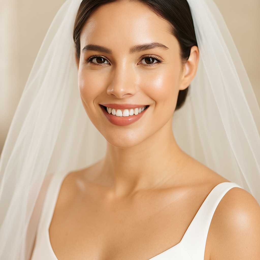 Elena K., bride with radiant complexion on wedding day